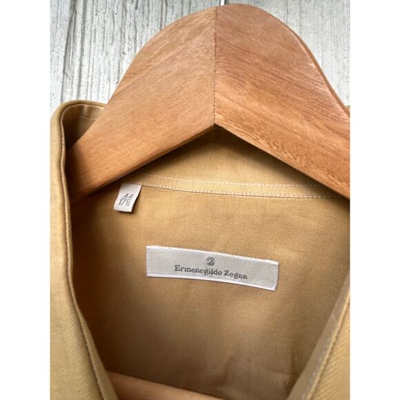Ermenegildo Zegna Men's Tan Cotton Button-Down Shirt Long Sleeve Size‎ 44/17.5 - Picture 4 of 8